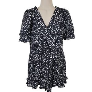MISSGUIDED | POLKA DOT SURPLICE FAUX WRAP RUFFLE SHORT SET ROMPER WOMEN'S US 6